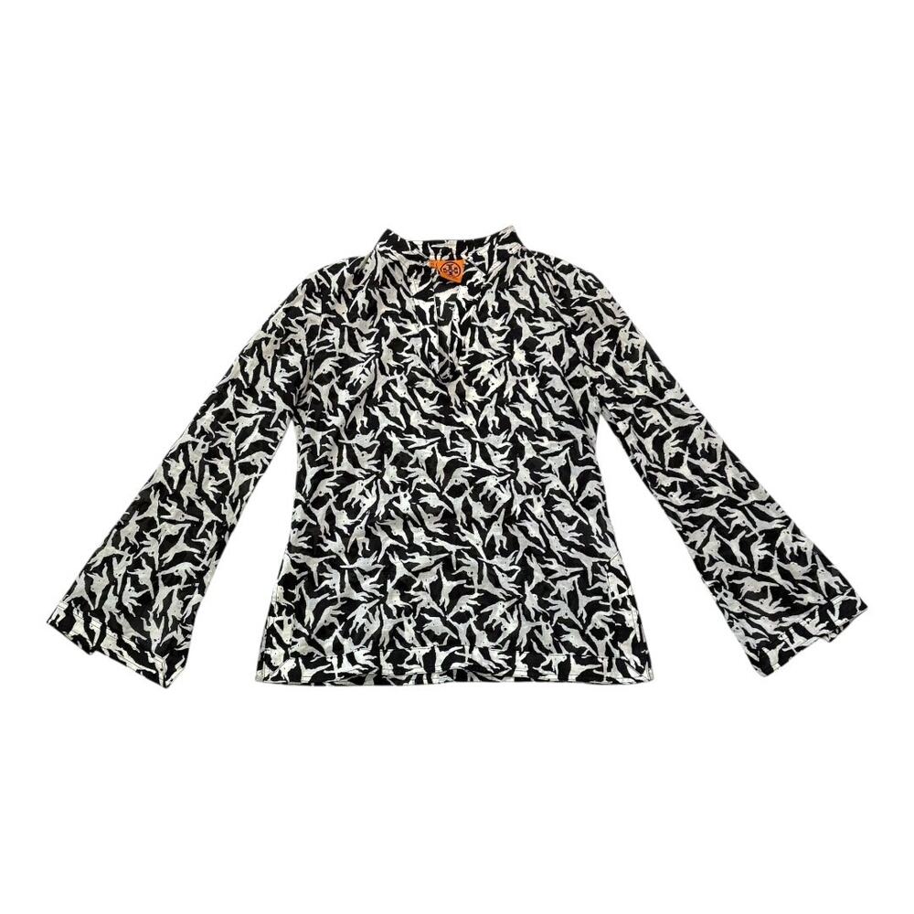 Tory Burch Long Sleeve Tunic Top - Size 4 - Like New - Ivory & Black Print